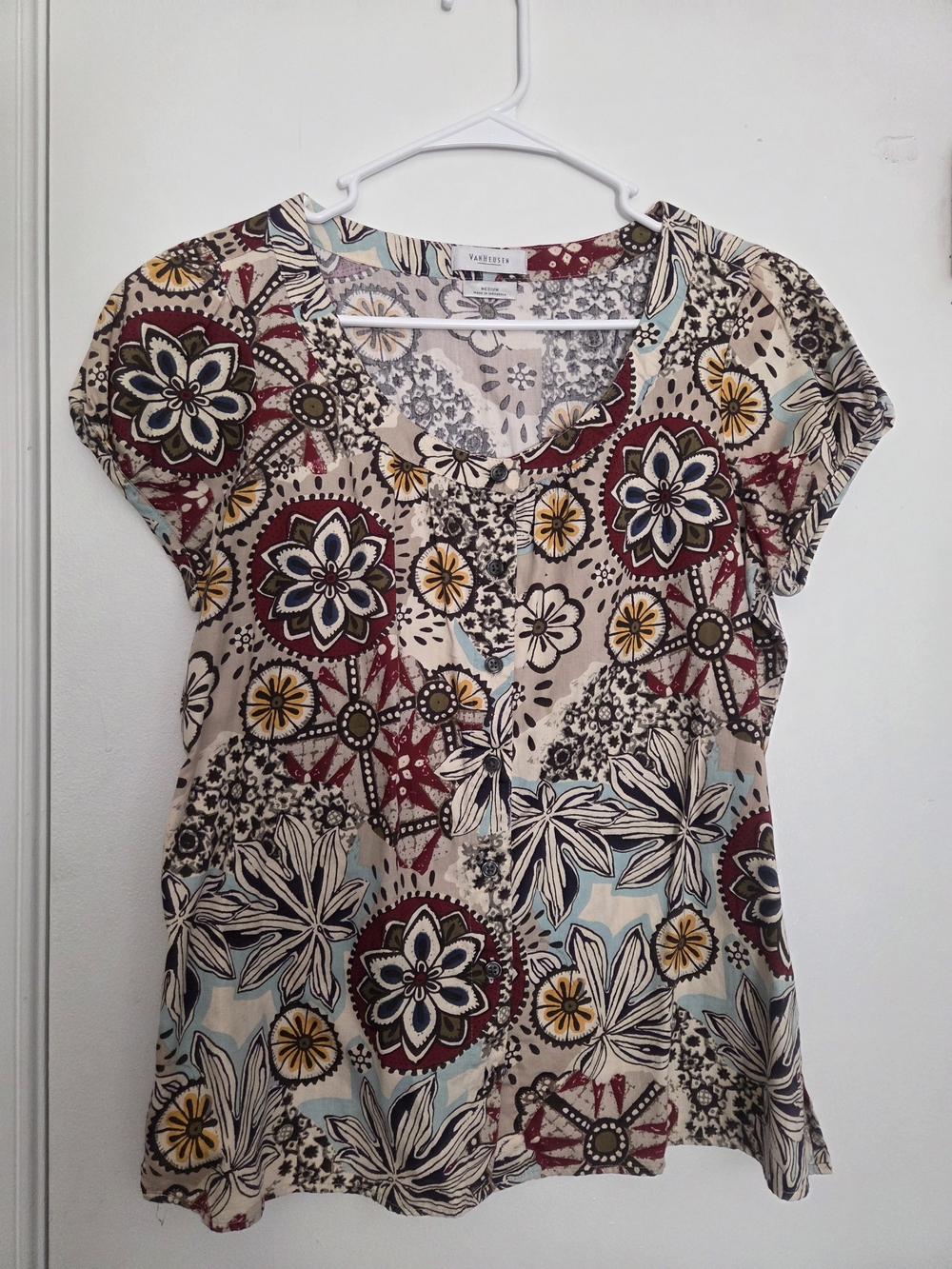 Van Heusen 100% Cotton Boho Patchwork Print Blouse M